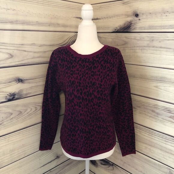 Apt 9. Purple and Black Leopard Print Soft Crewneck Sweater XS - Picture 1 of 4